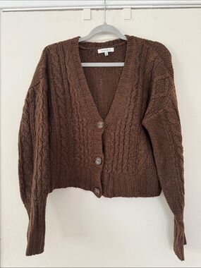 Macy's Brown Cable Knit V-Neck Button-Front Cardigan